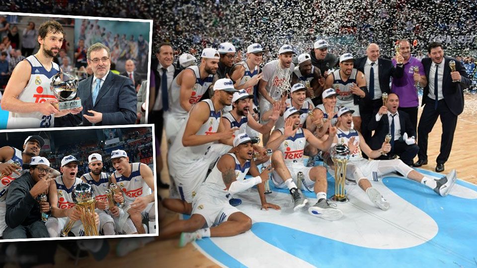 Momen kemeriahan Tim Real Madrid sebagai juara Copa del Rey. Copyright: Iker Pastor/Anadolu Agency/Getty Images